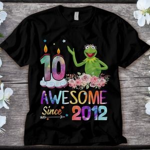 Kermit Frog Awesome Since 2012 10th Birthday 10 Years Old Unisex Adult T-shirt